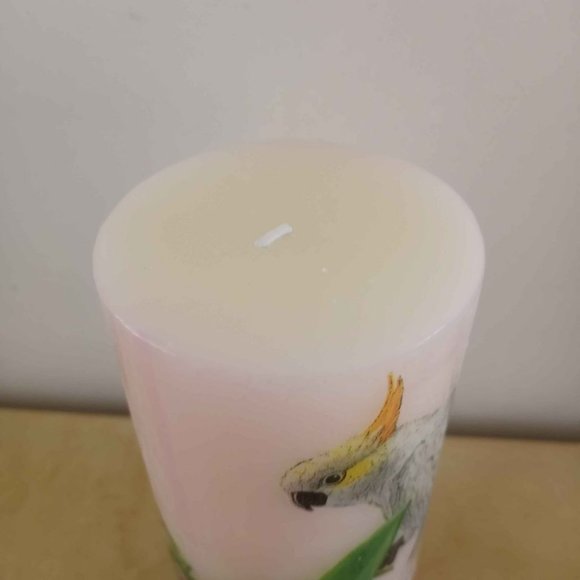 Tall Pillar Candle Cockatoo Floral Decoupage Unscented - Picture 5 of 6